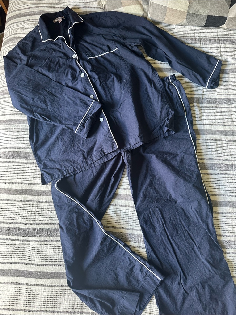 J. Crew Navy Pajama Bottoms with white, small, excellent